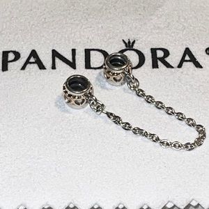 Pandora Hearts Safety Chain in Sterling Silver with 14K Gold Hearts
